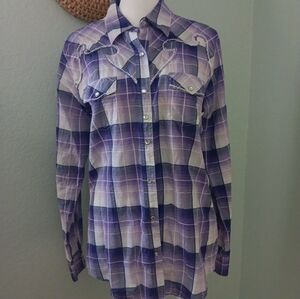 Purple Plaid Button-Up Shirt Rock 47 Wrangler Sz M